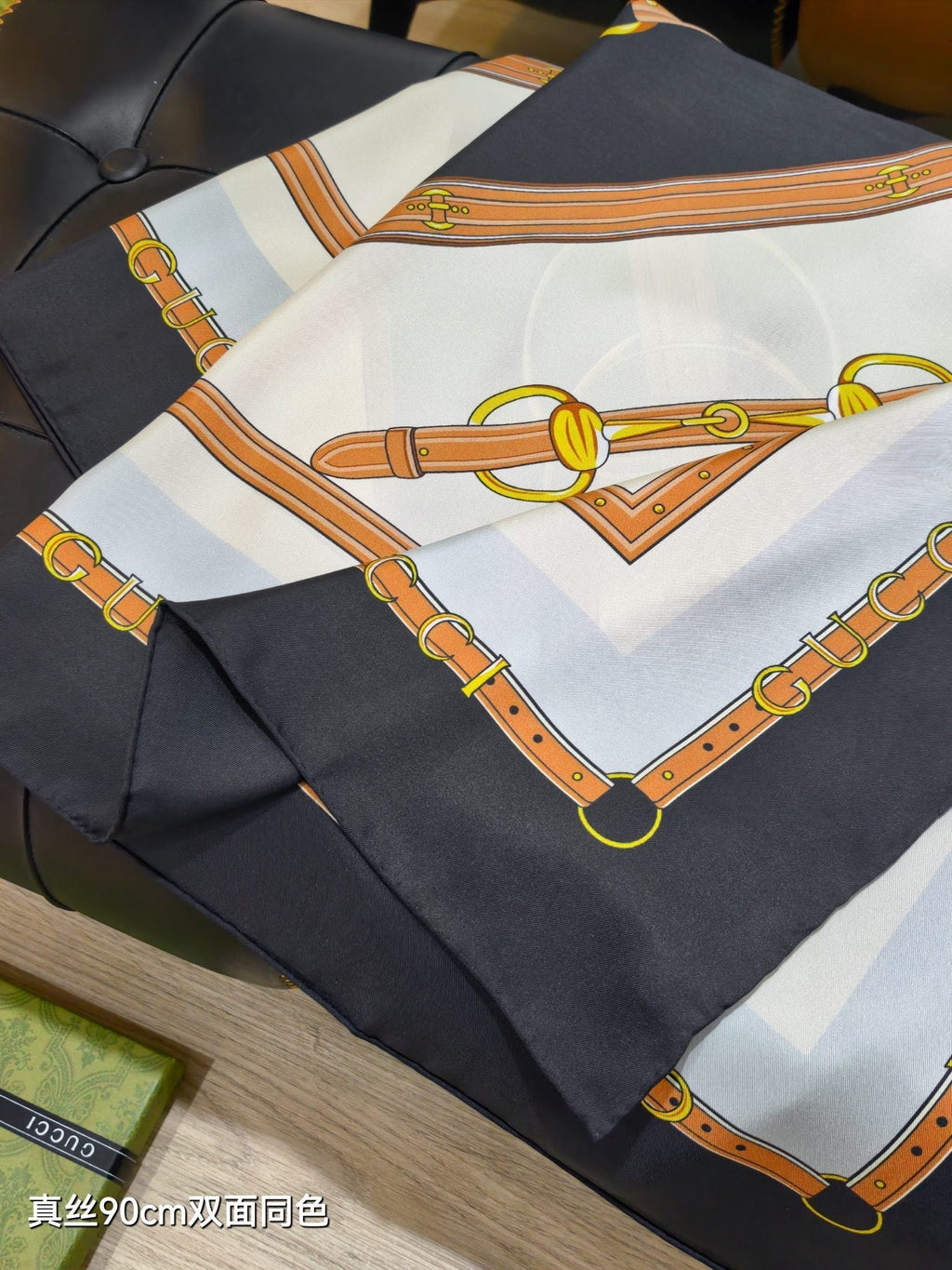 GG Double-Sided 90x90cm Black Colorful Twill Silk 194454