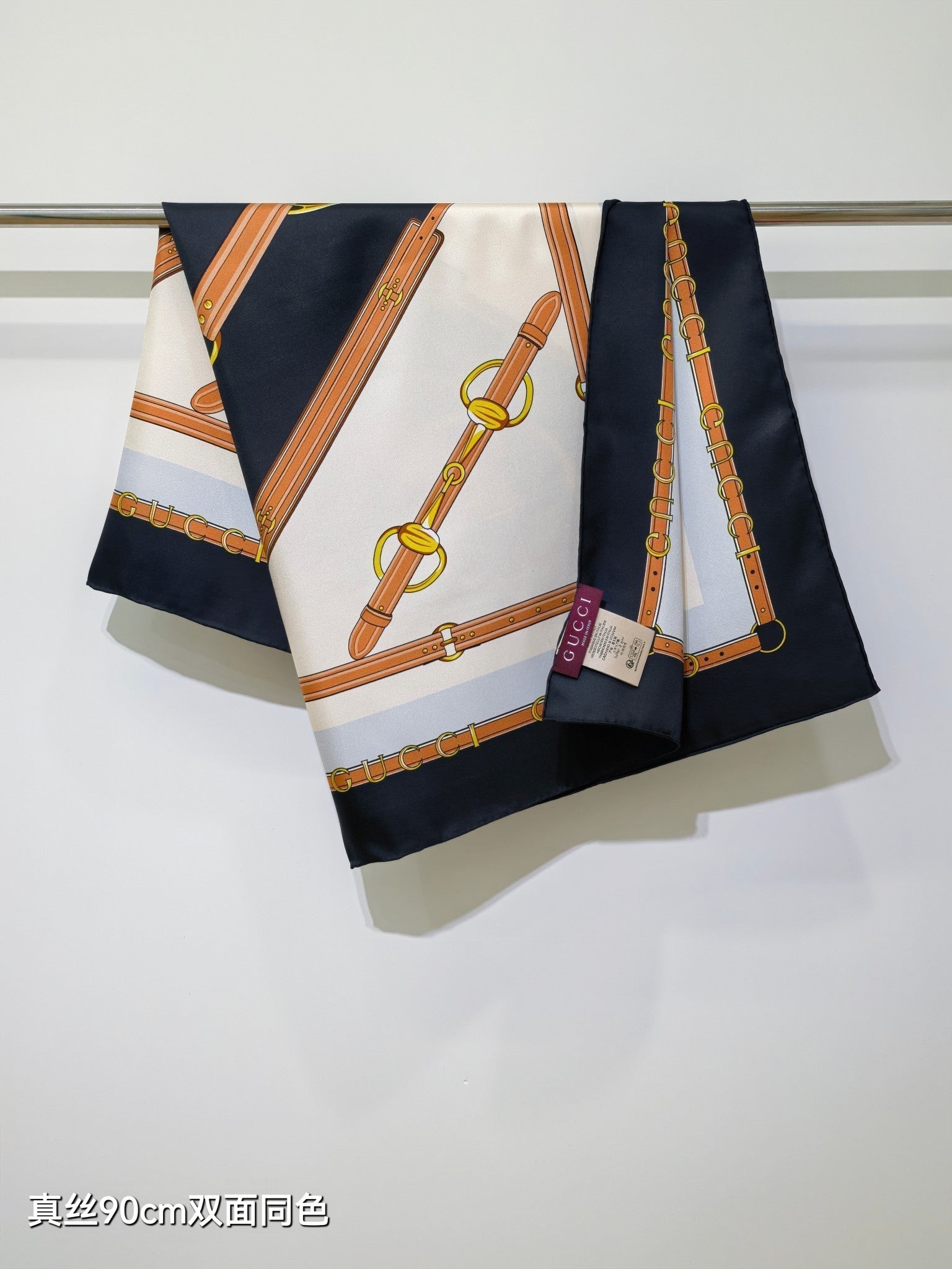 GG Double-Sided 90x90cm Black Colorful Twill Silk 194454