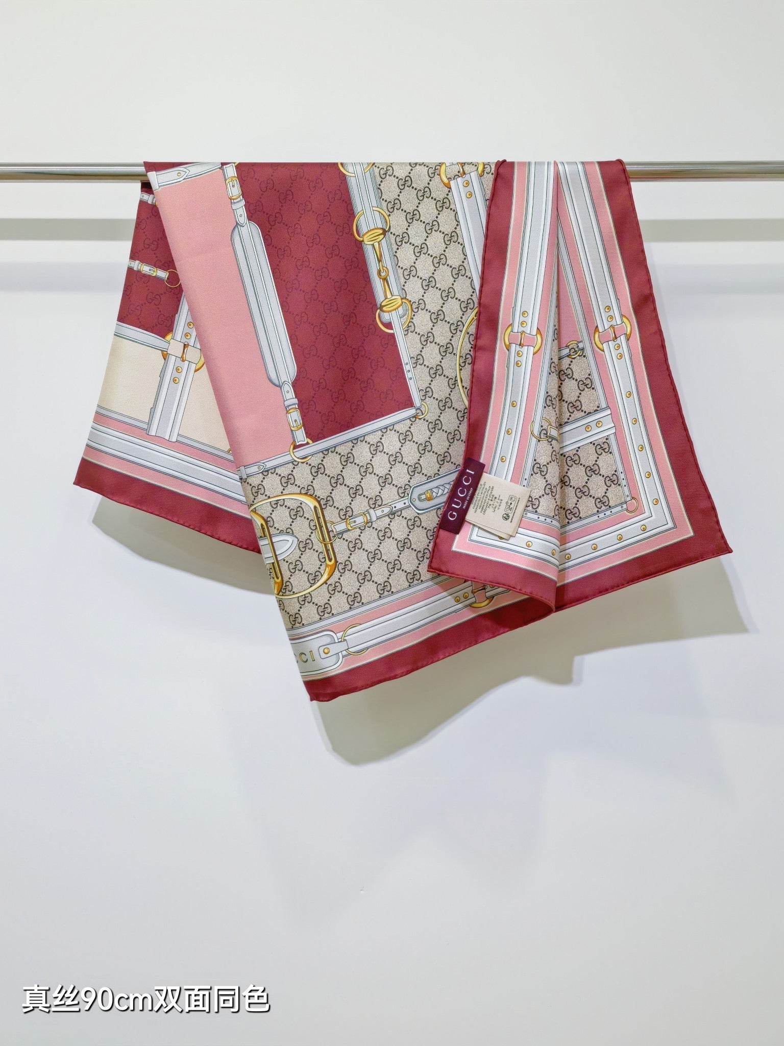 GG Double-Sided 90x90cm Red Colorful Twill Silk 194455
