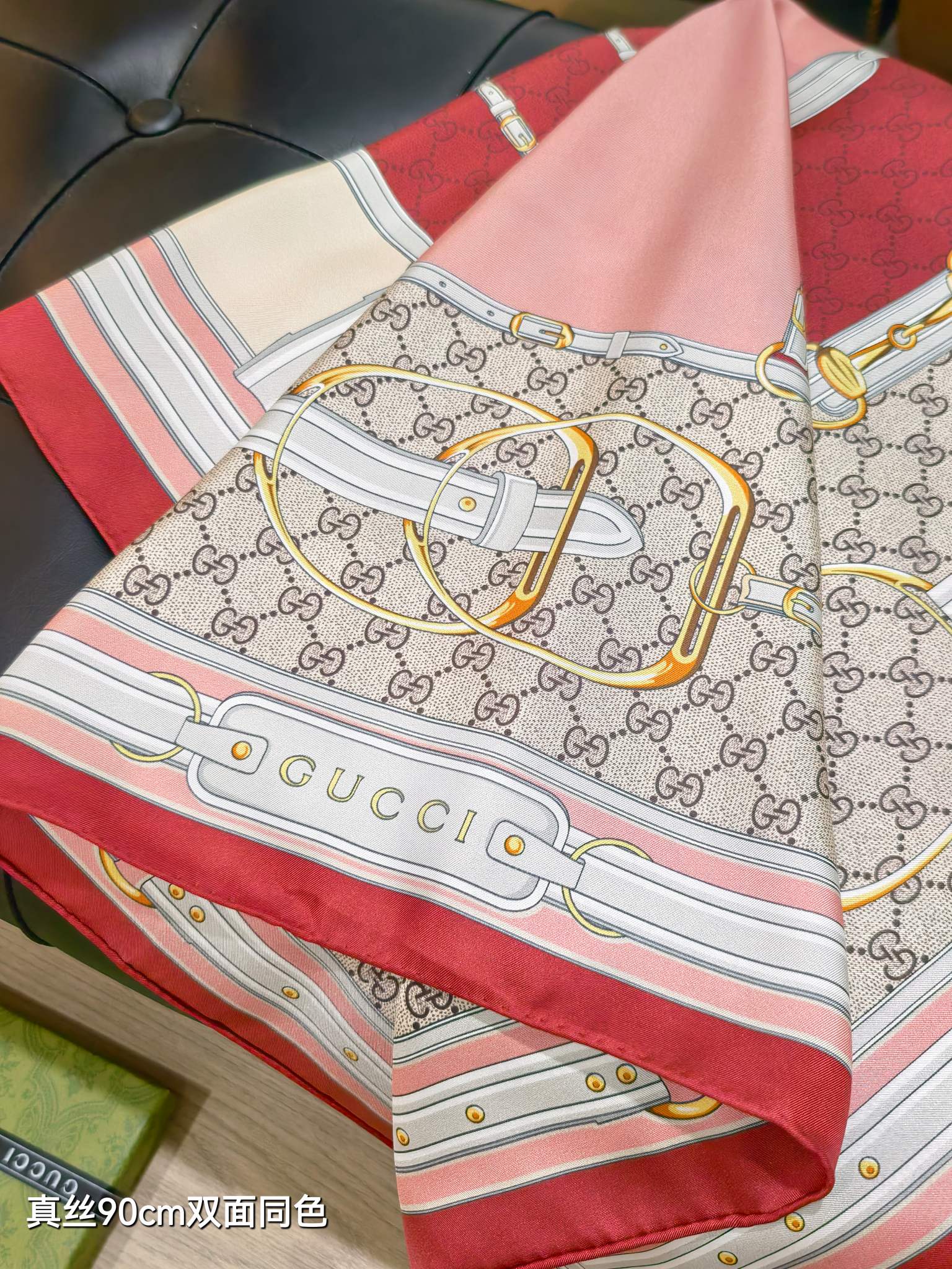 GG Double-Sided 90x90cm Red Colorful Twill Silk 194455