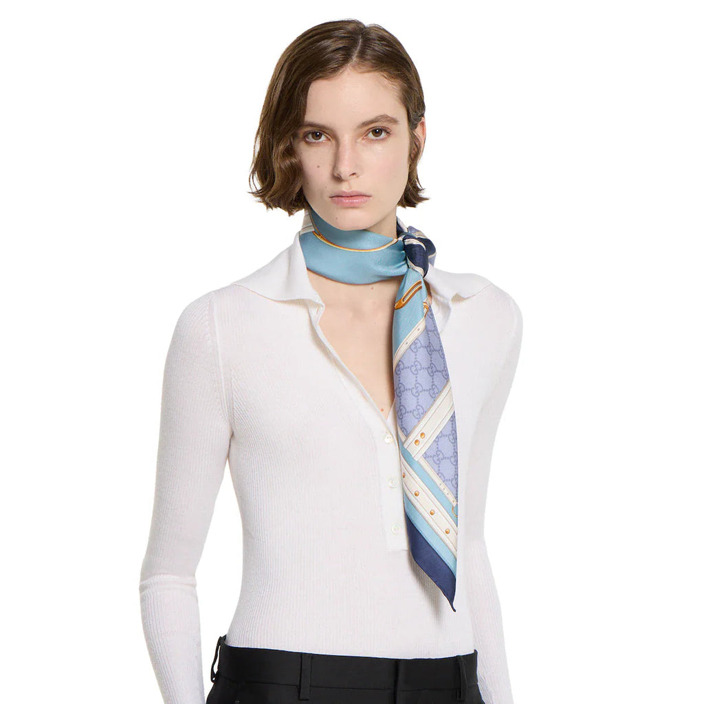 GG Double-Sided 90x90cm Blue Colorful Twill Silk 194456