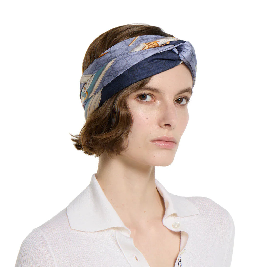 GG Double-Sided 90x90cm Blue Colorful Twill Silk 194456