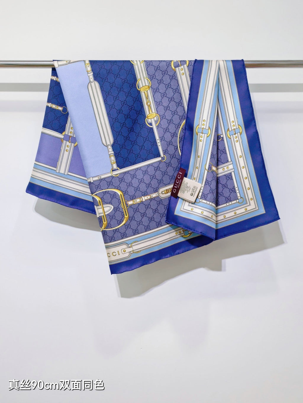 GG Double-Sided 90x90cm Blue Colorful Twill Silk 194456