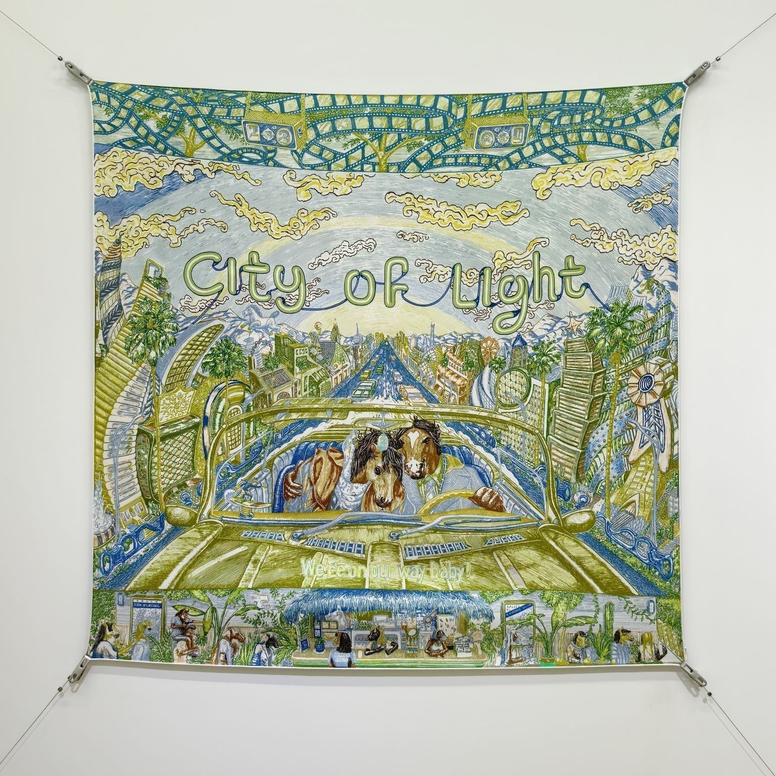 HM City of Scarf 90x90 Green Colorful Twill Silk 198473