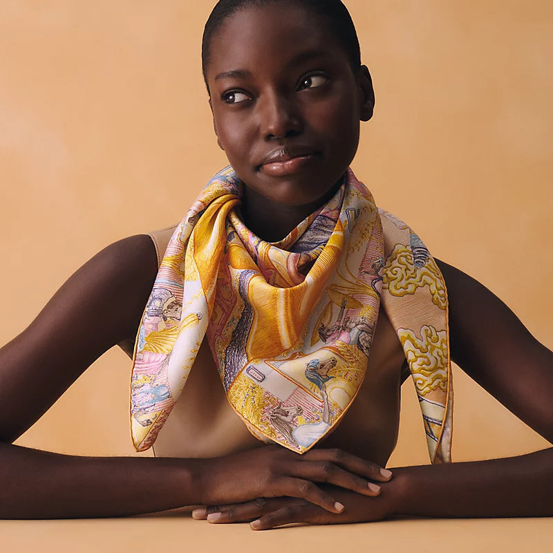 HM City of Light Scarf 90x90 Yellow Colorful Twill Silk 198474