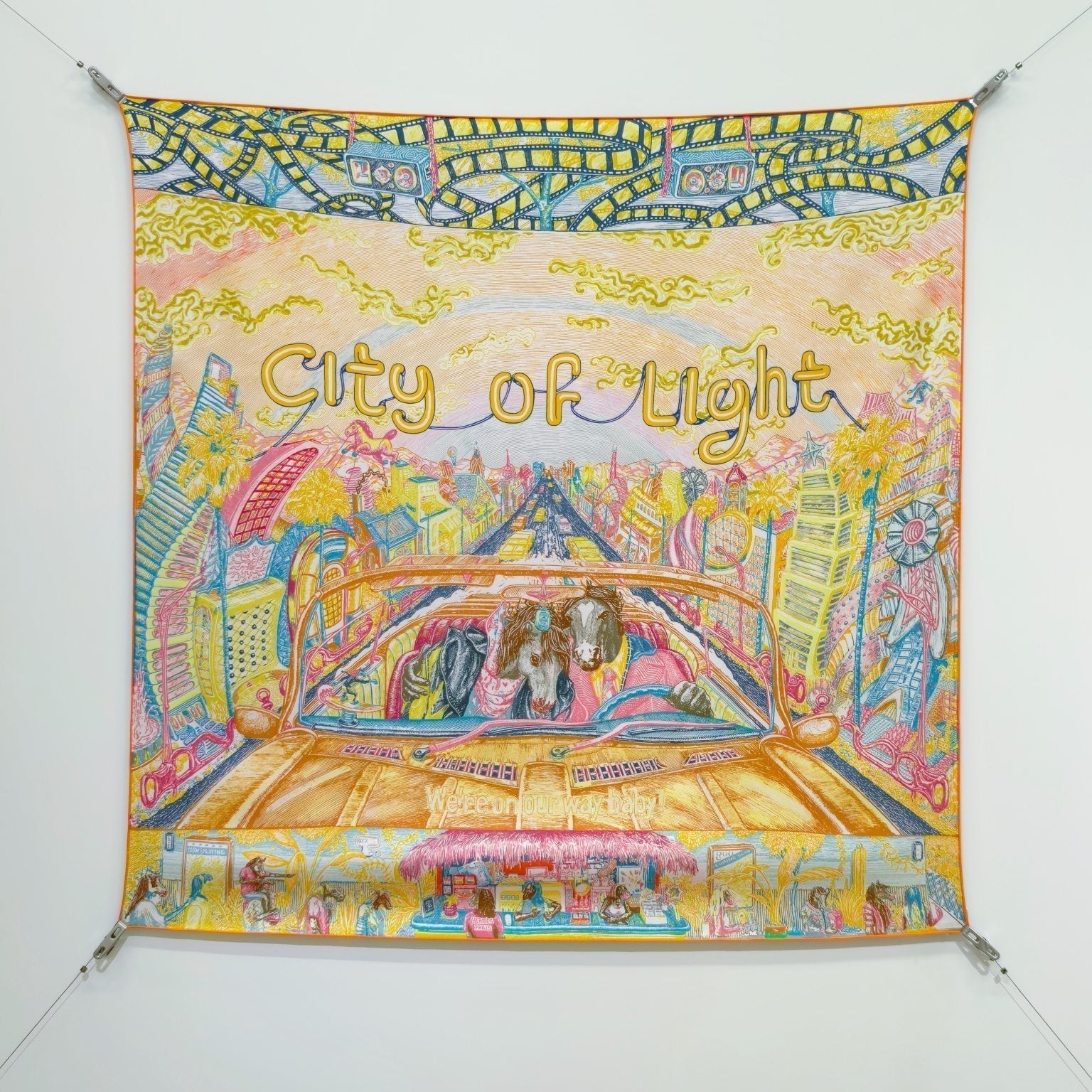 HM City of Light Scarf 90x90 Yellow Colorful Twill Silk 198474