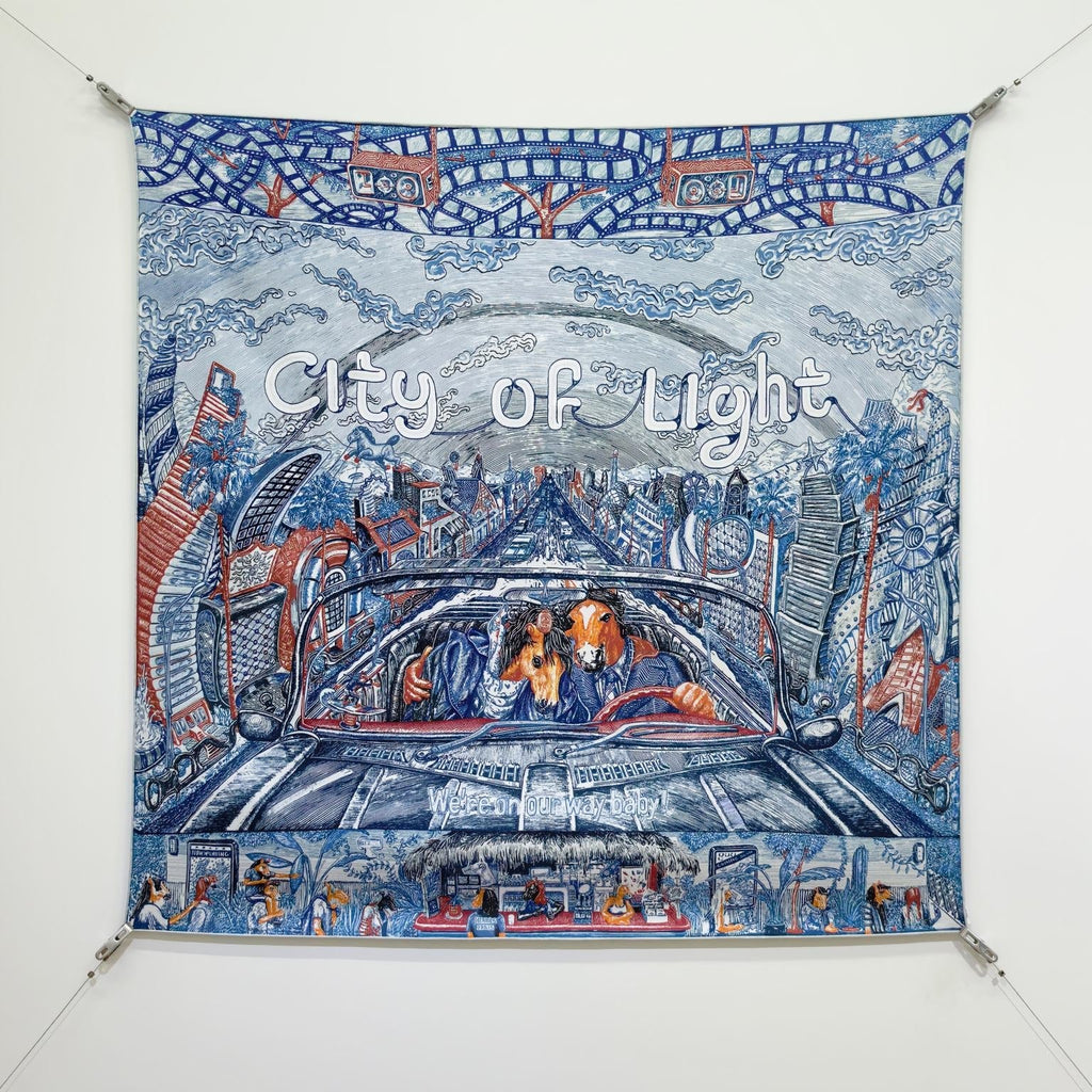HM City of Light Scarf 90x90 Blue Colorful Twill Silk 198476
