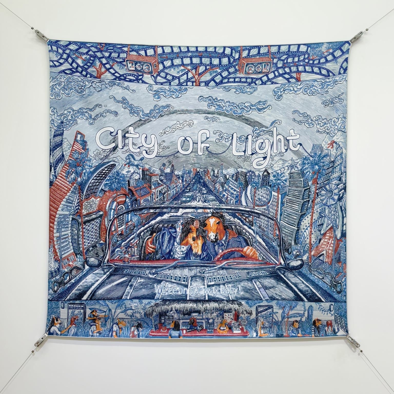HM City of Light Scarf 90x90 Blue Colorful Twill Silk 198476