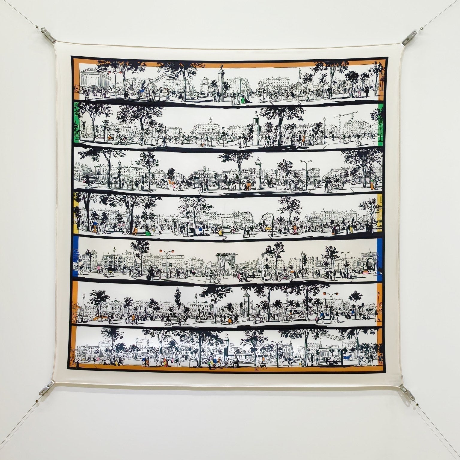 HM A l'Ombre des Boulevards Scarf 90x90cm Black White Twill Silk 303274