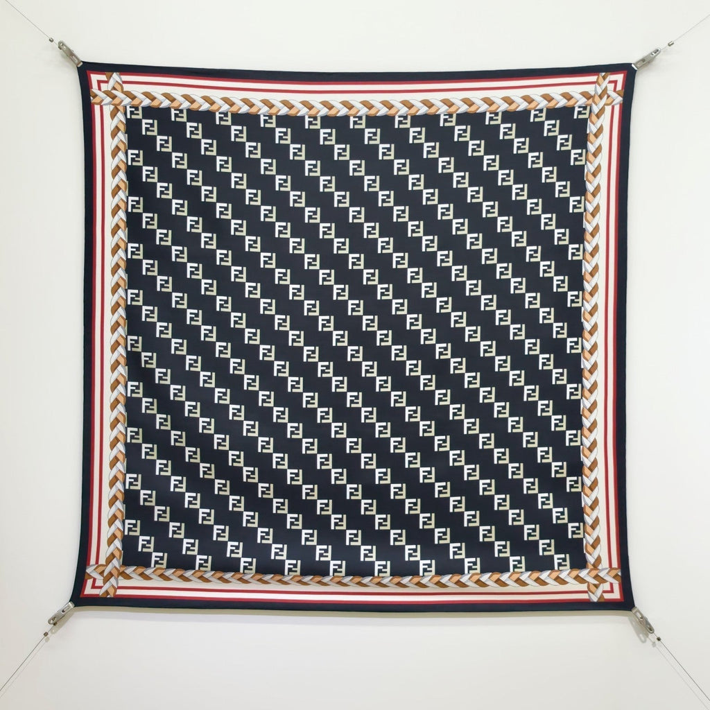 Fendi Scarf 90x90 Black Colorful Twill Silk 198477