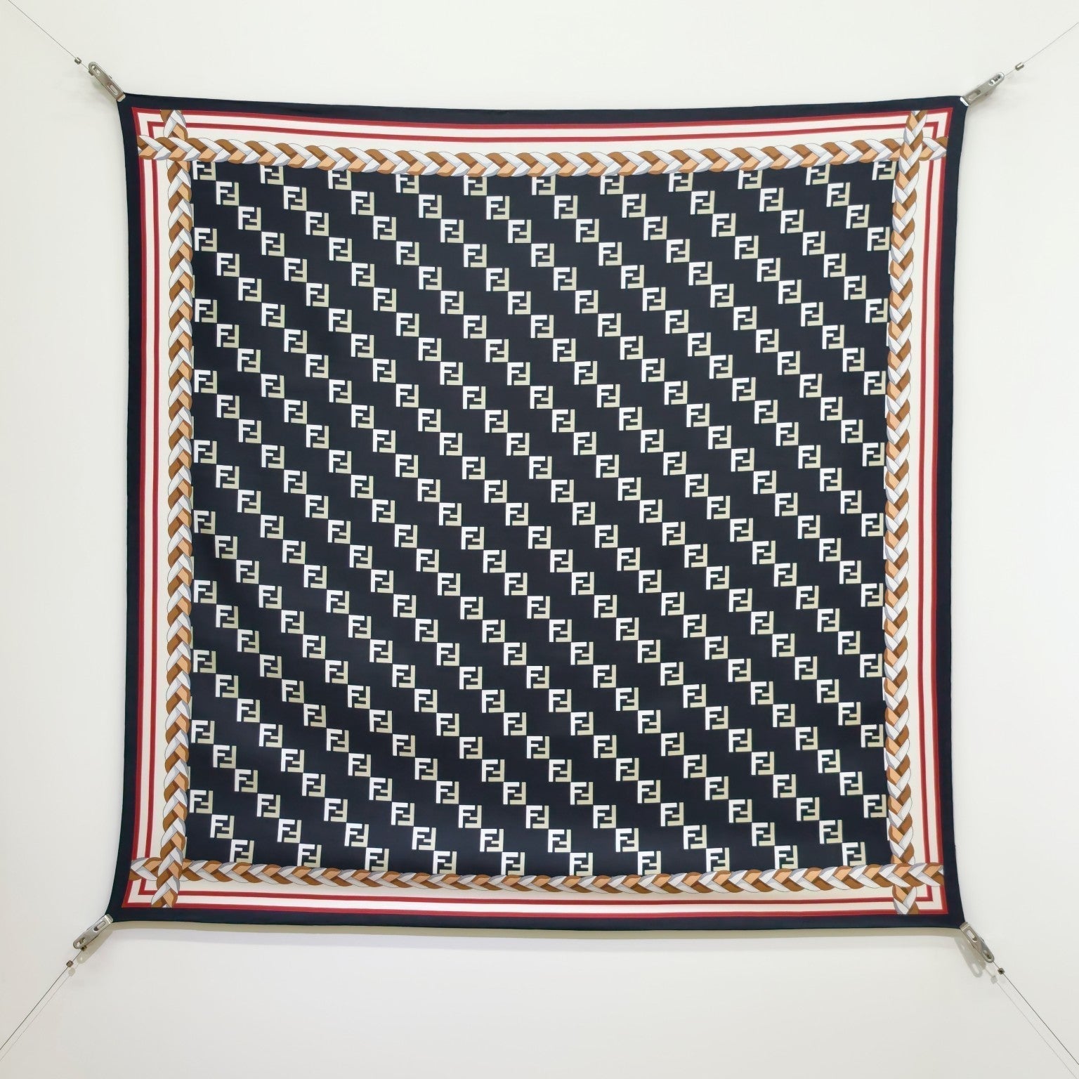 Fendi Scarf 90x90 Black Colorful Twill Silk 198477