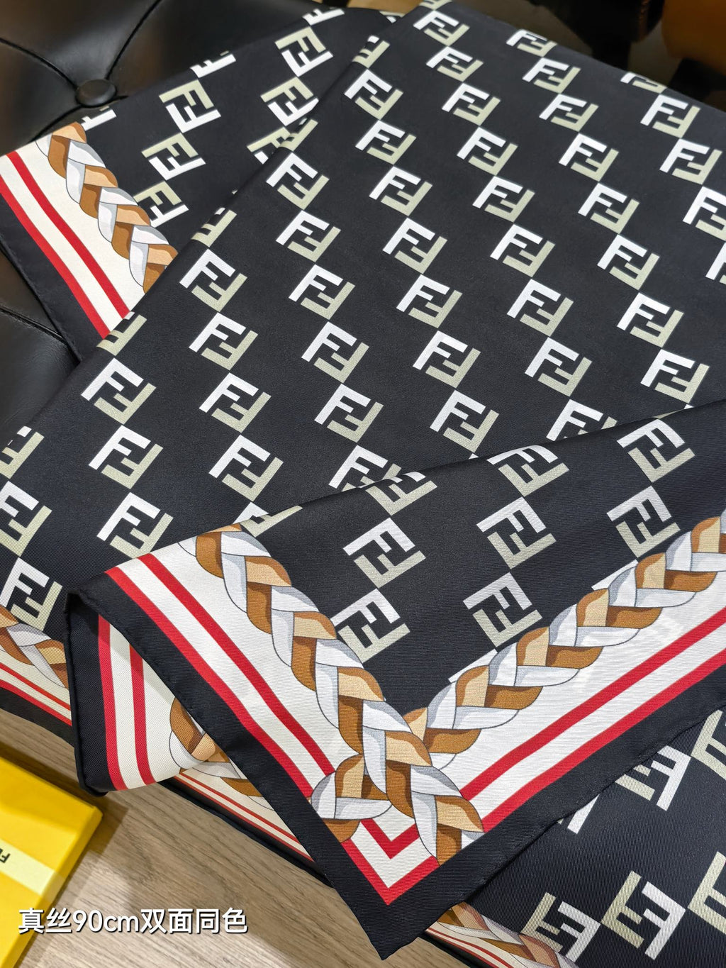 Fendi Scarf 90x90 Black Colorful Twill Silk 198477