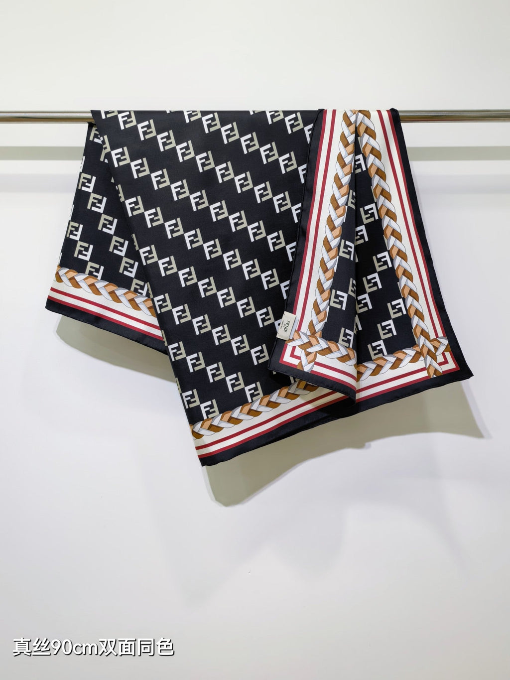 Fendi Scarf 90x90 Black Colorful Twill Silk 198477
