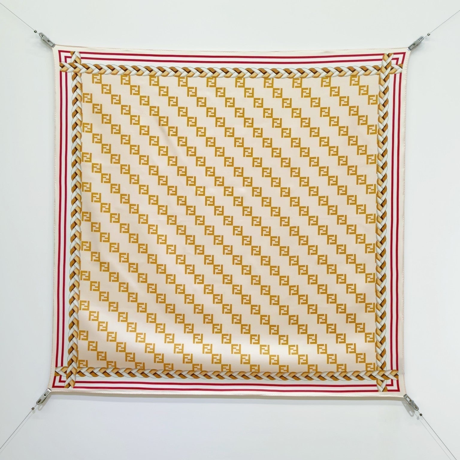 Fendi Scarf 90x90 Beige Colorful Twill Silk 198478
