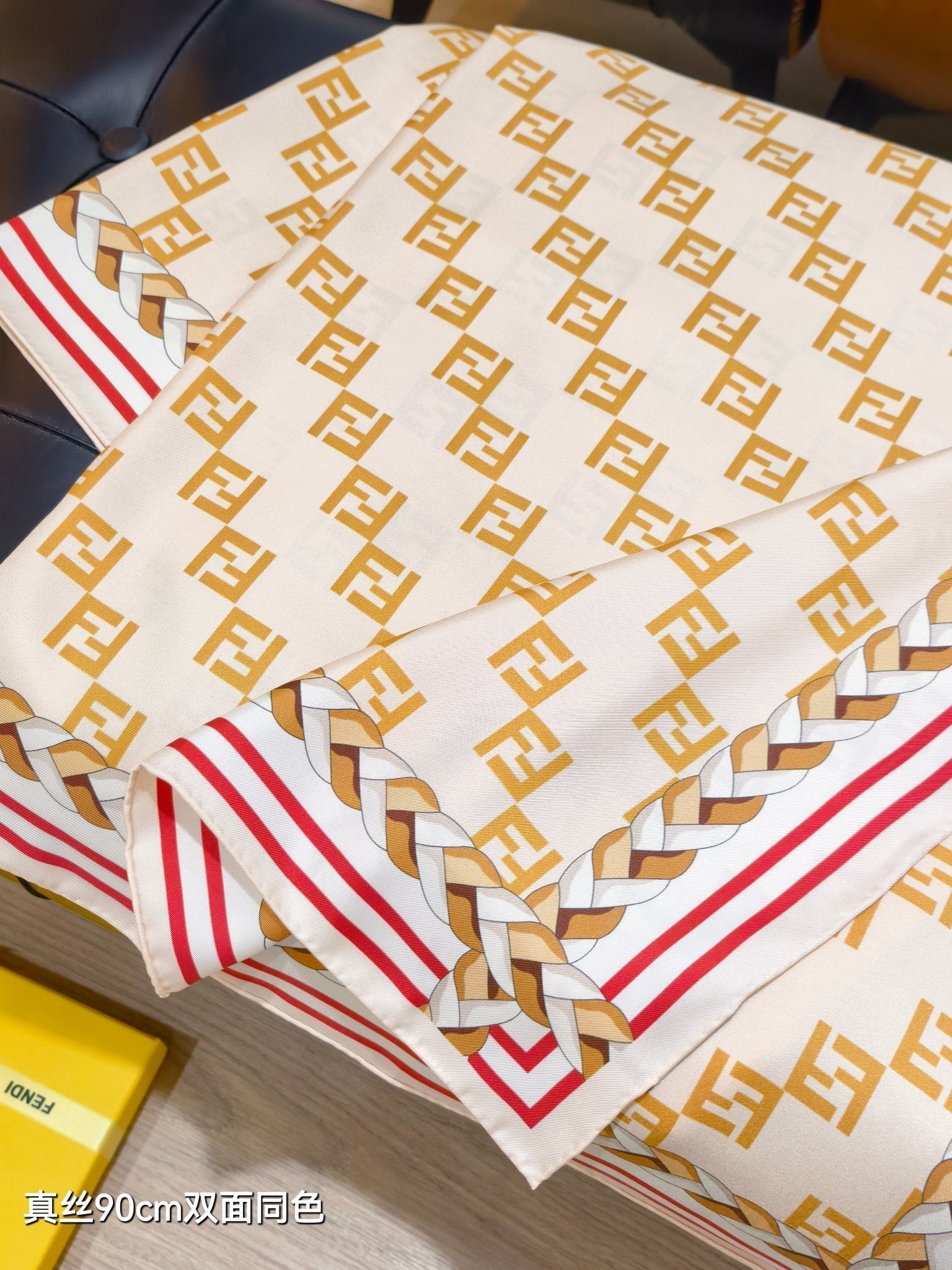 Fendi Scarf 90x90 Beige Colorful Twill Silk 198478