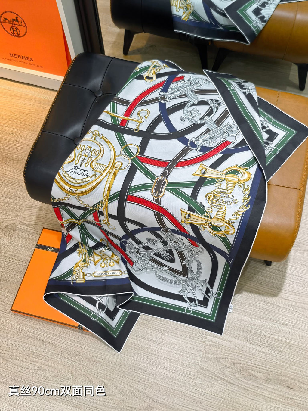 HM Harnais Legendaire Scarf 90x90 Black Colorful Twill Silk