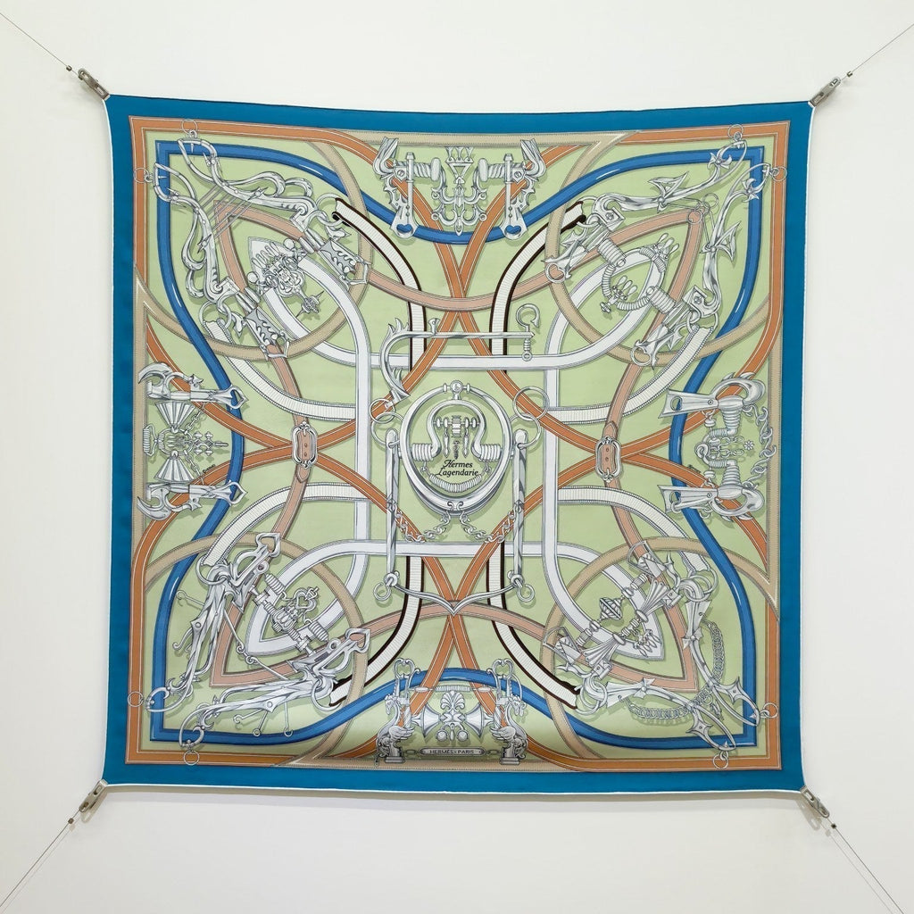 HM Harnais Legendaire Scarf 90x90 Green Colorful Twill Silk