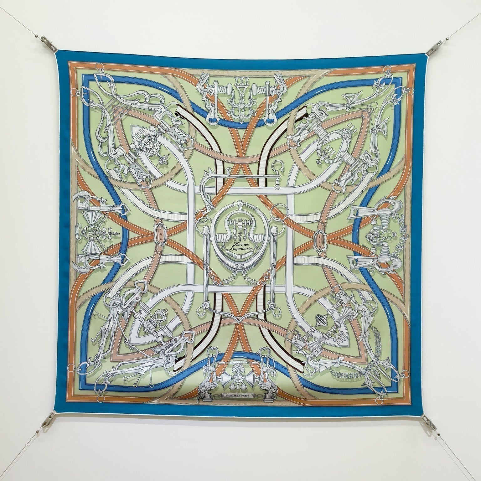 HM Harnais Legendaire Scarf 90x90 Green Colorful Twill Silk