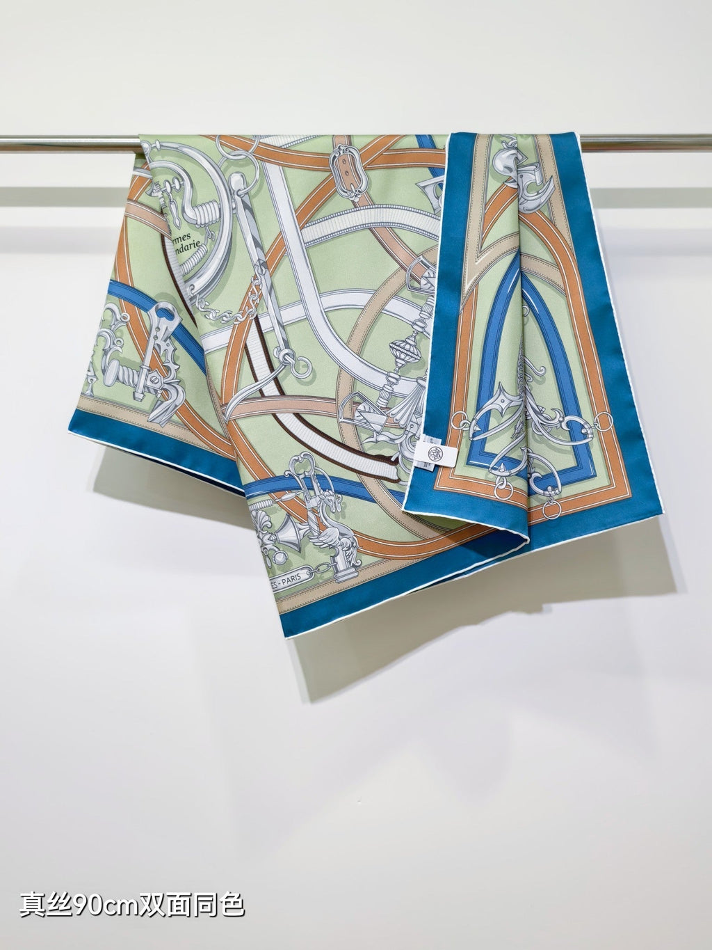 HM Harnais Legendaire Scarf 90x90 Green Colorful Twill Silk