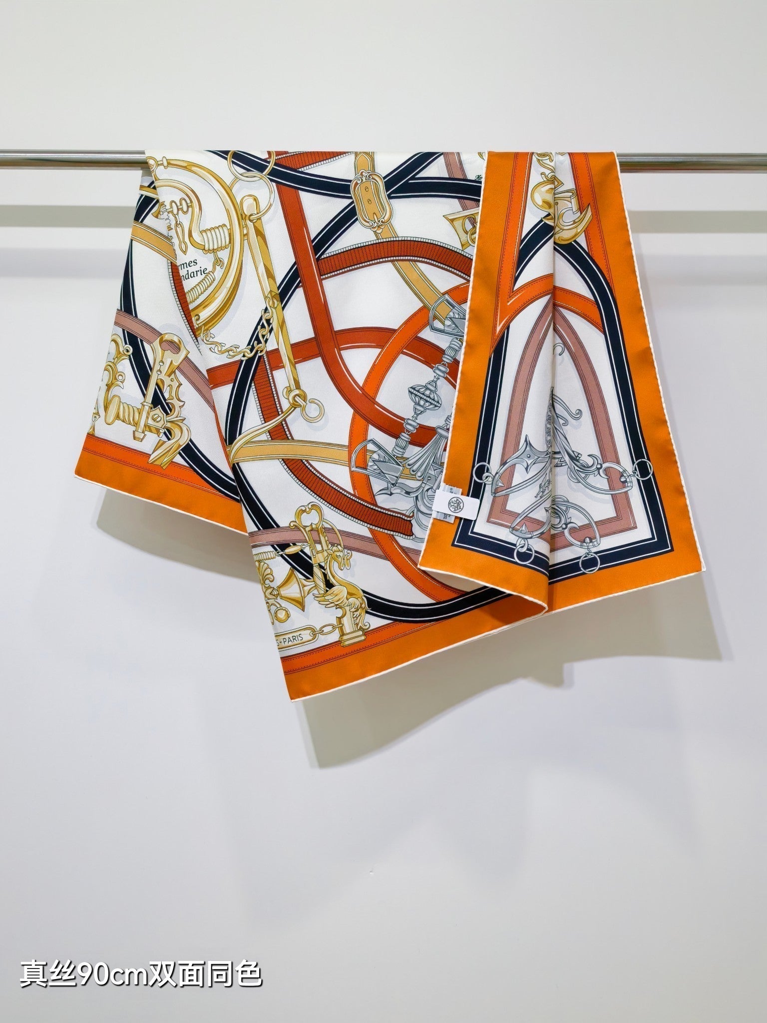 HM Harnais Legendaire Scarf 90x90 Orange Colorful Twill Silk
