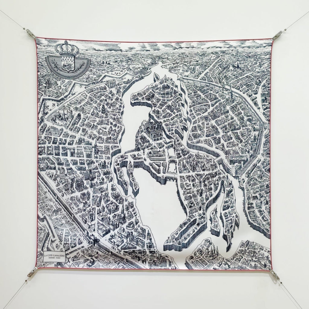 HM La Nouvelle Cite Cavaliere Scarf 90x90cm Black Twill Silk 303279