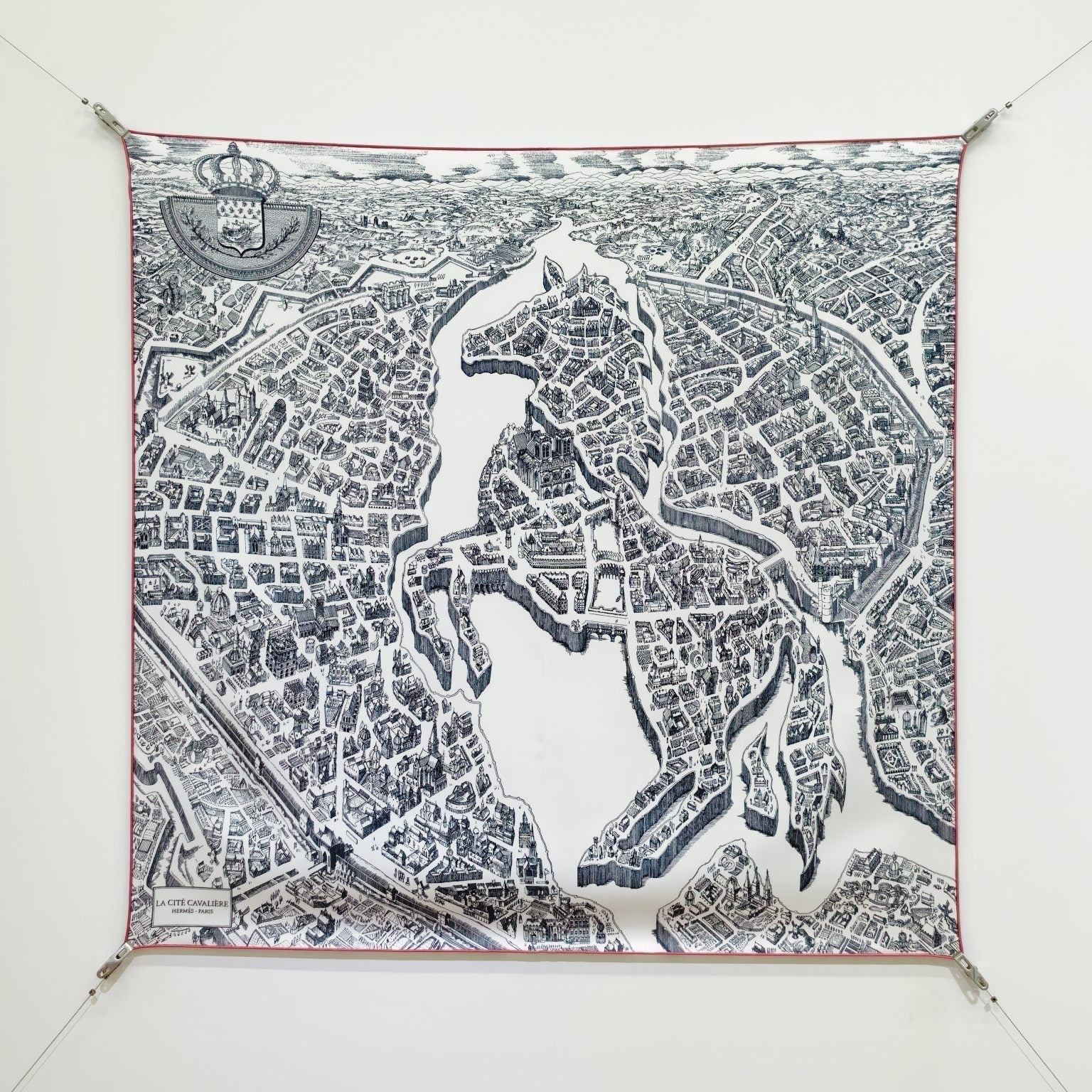 HM La Nouvelle Cite Cavaliere Scarf 90x90cm Black Twill Silk 303279