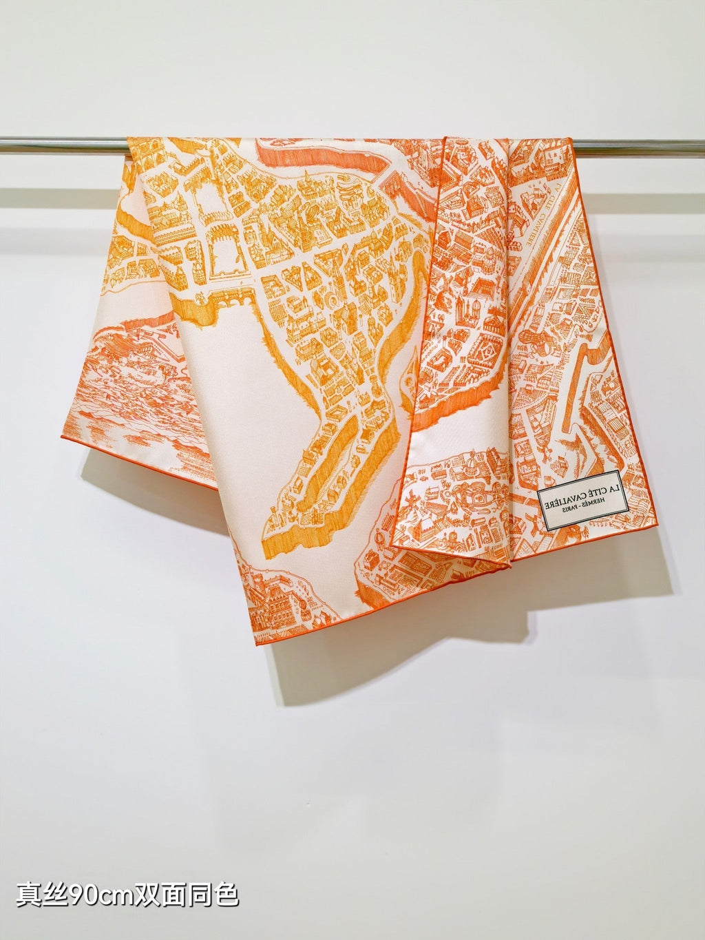 HM La Nouvelle Cite Cavaliere Scarf 90x90cm Orange Twill Silk 303281