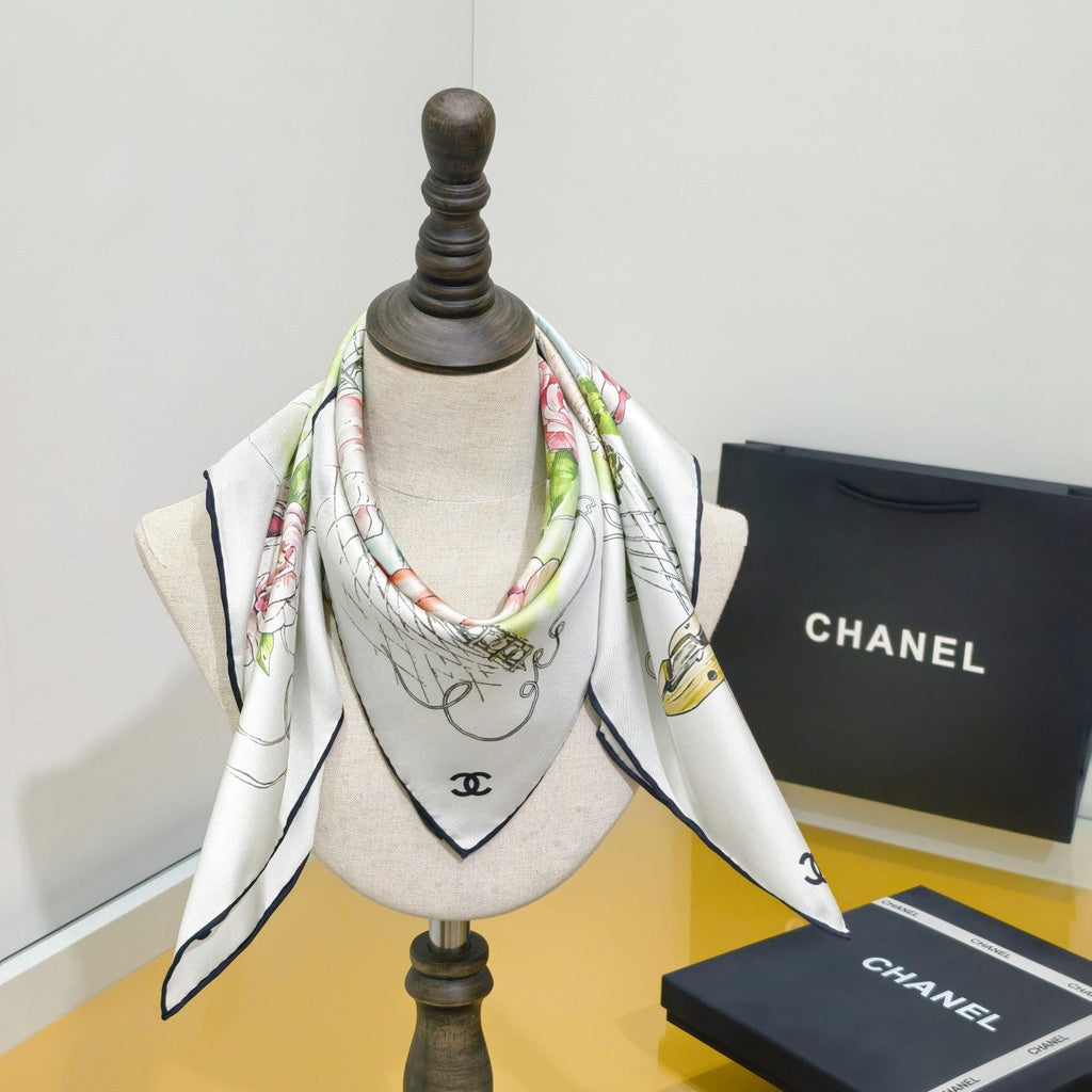 CC 26s Scarf 90x90cm White Colorful Twill Silk 304630