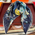 Square Scarf 90 CM Charcoal Blue Colorful Silk