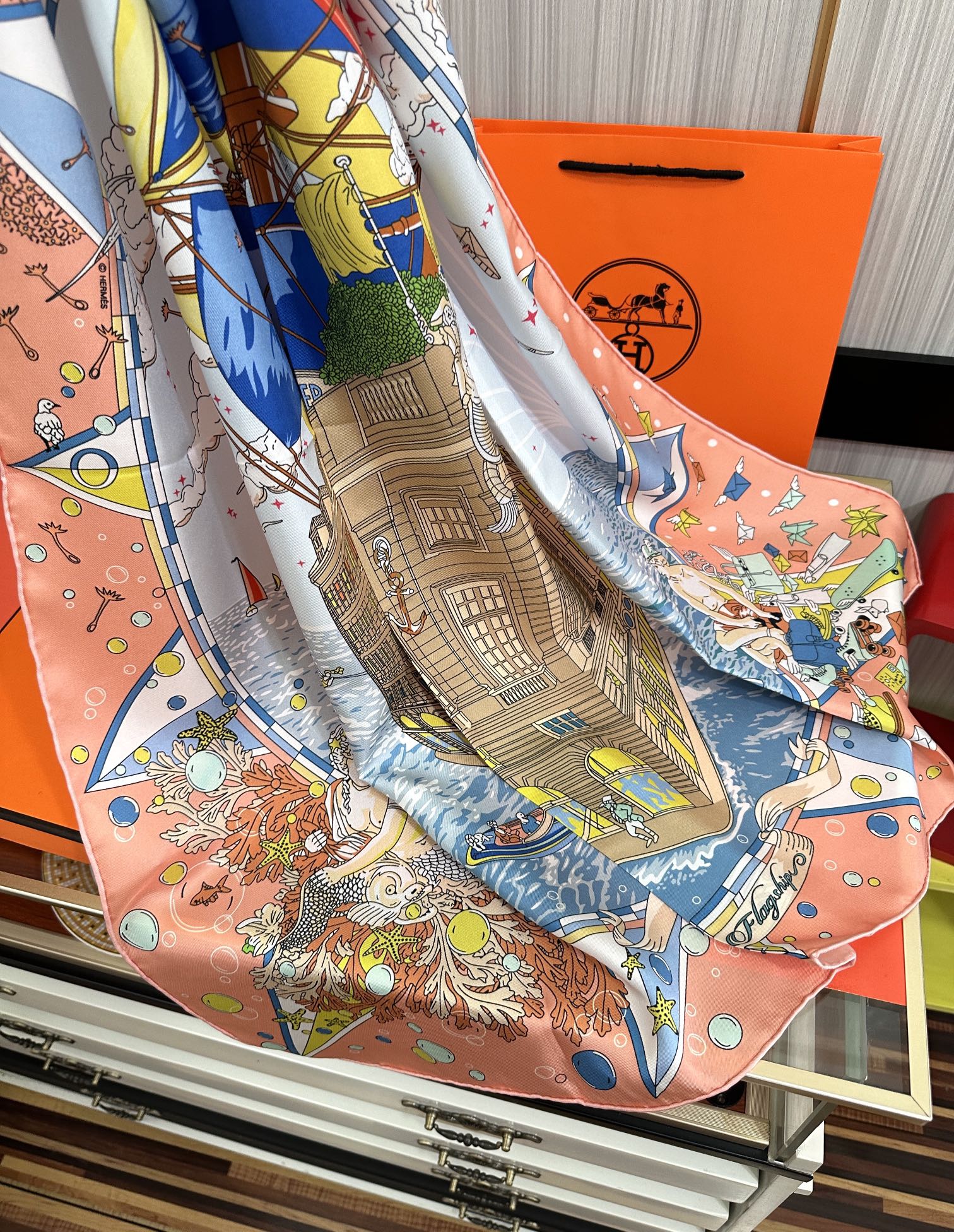 Flagship Silk Scarf 90 CM Pink Orange Colorful
