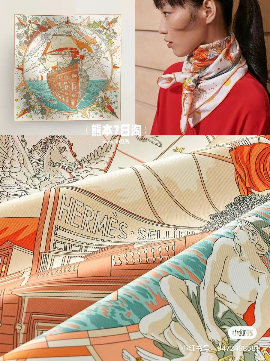 Square Scarf 90 CM White Colorful Silk