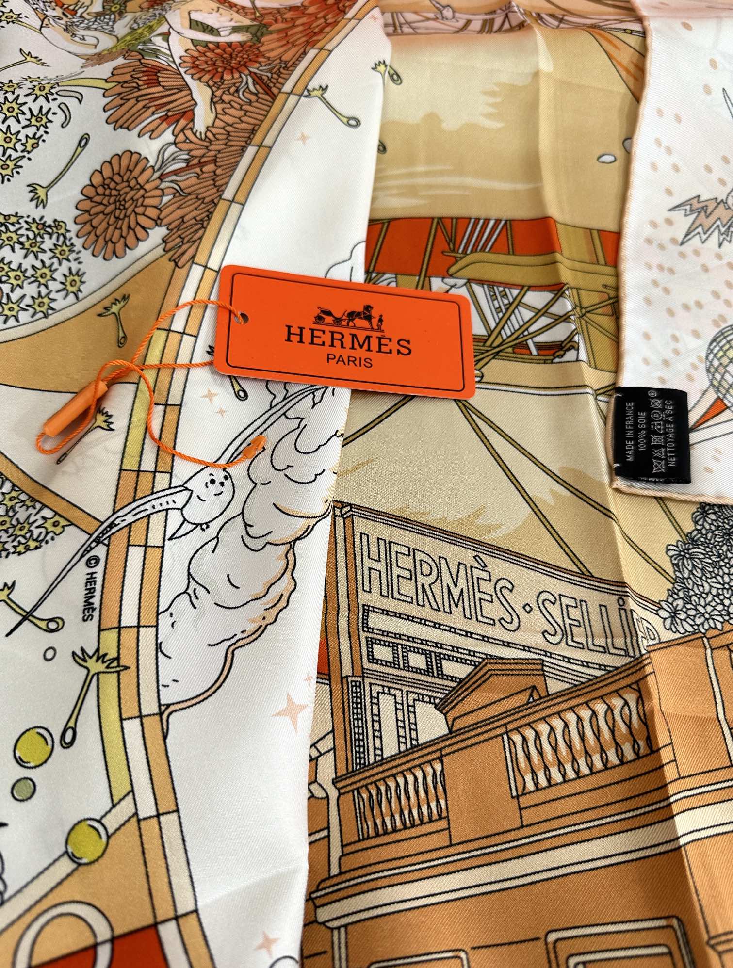 Flagship Silk Scarf 90 CM White Colorful