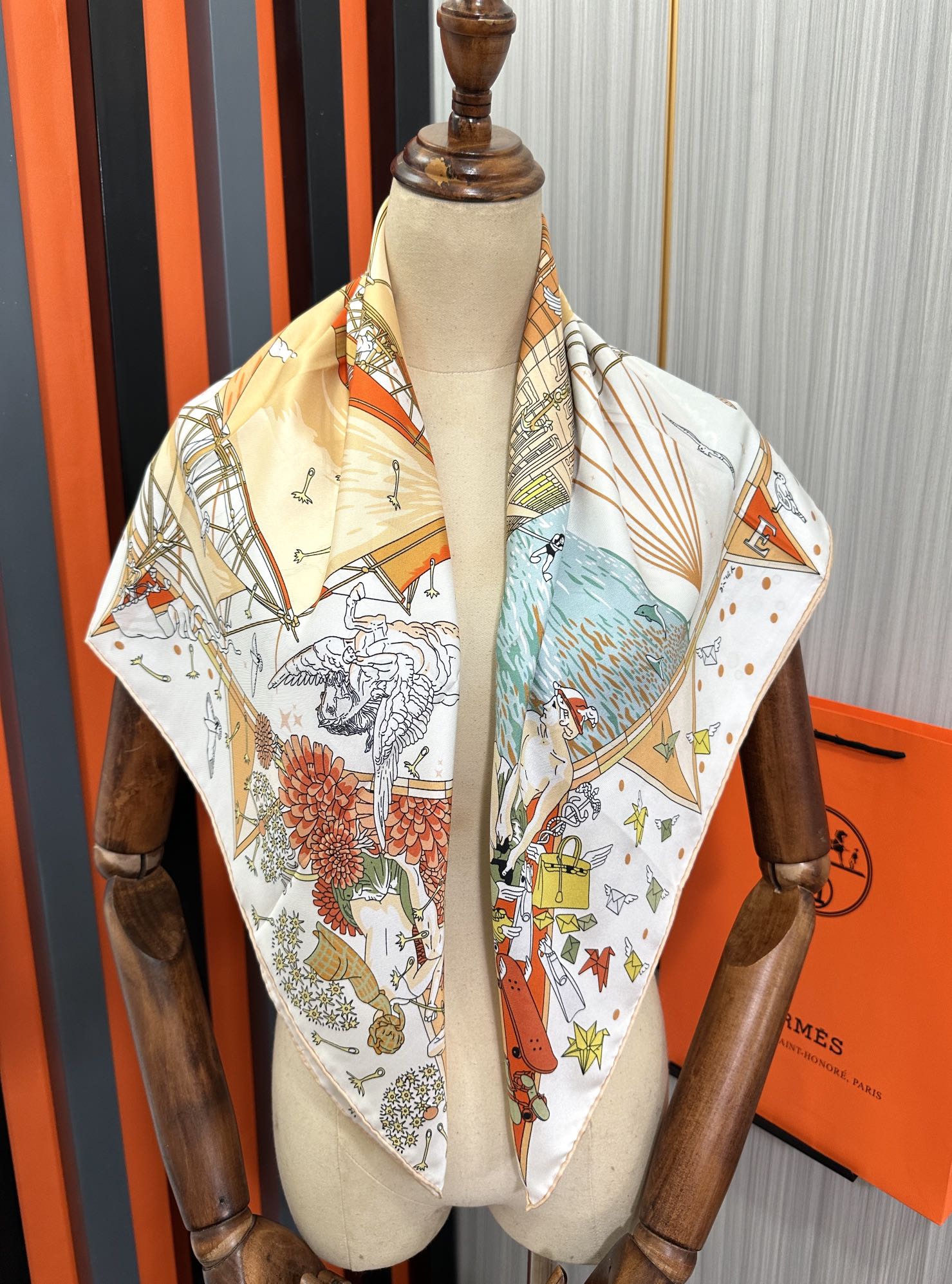 Flagship Silk Scarf 90 CM White Colorful