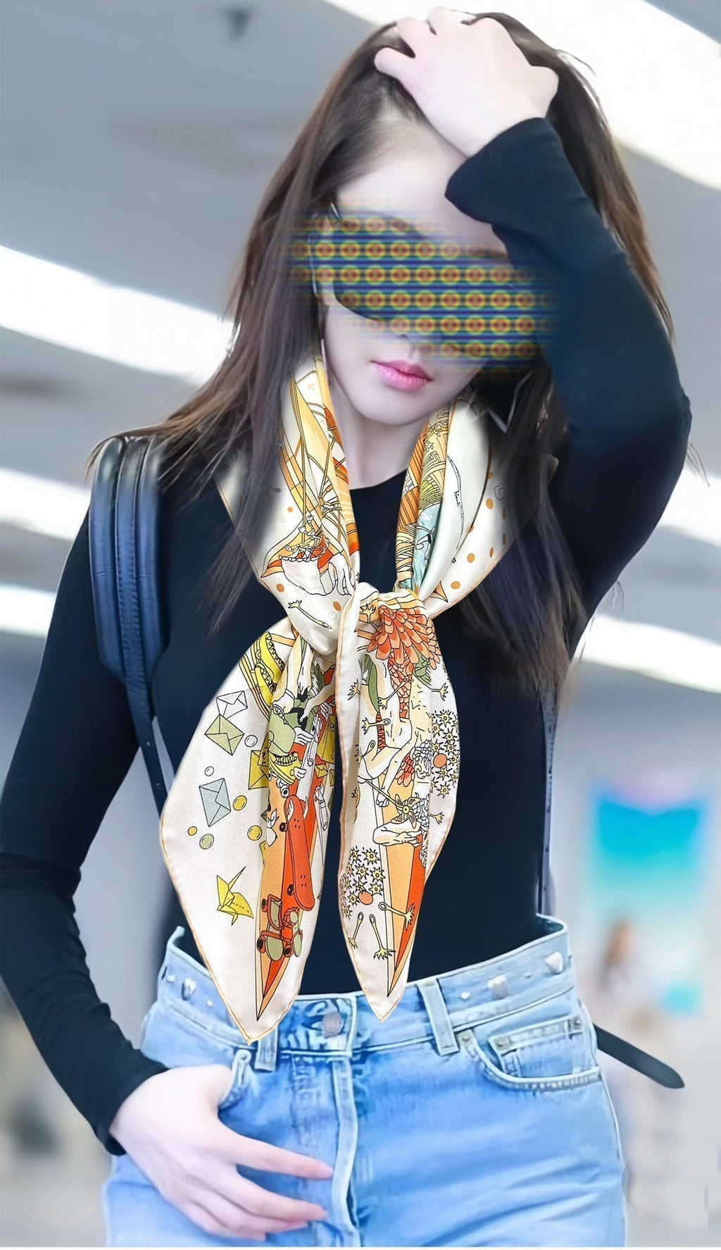 Flagship Silk Scarf 90 CM White Colorful