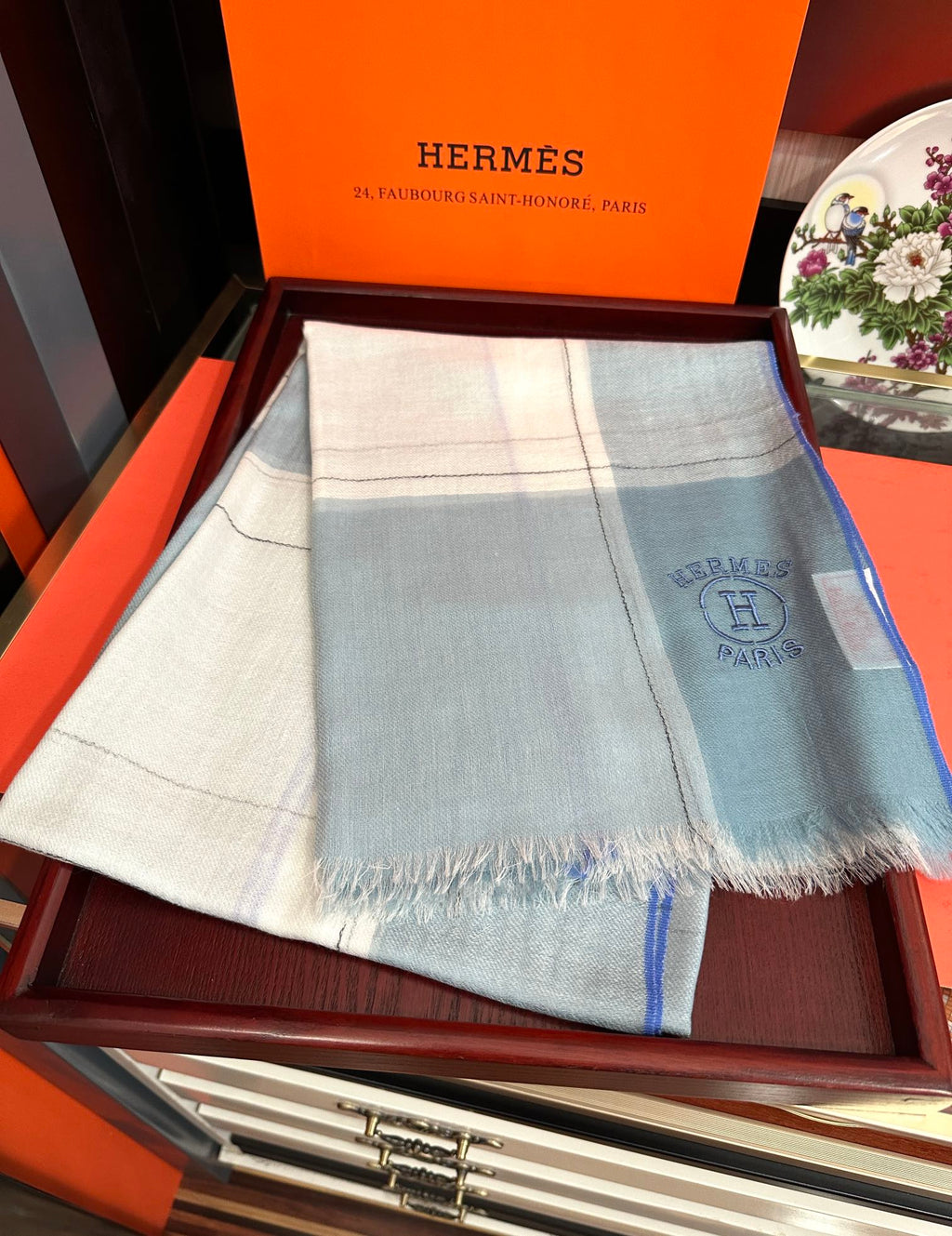 Scarf 90 Cm Light Blue Mix White Caro Cashmere