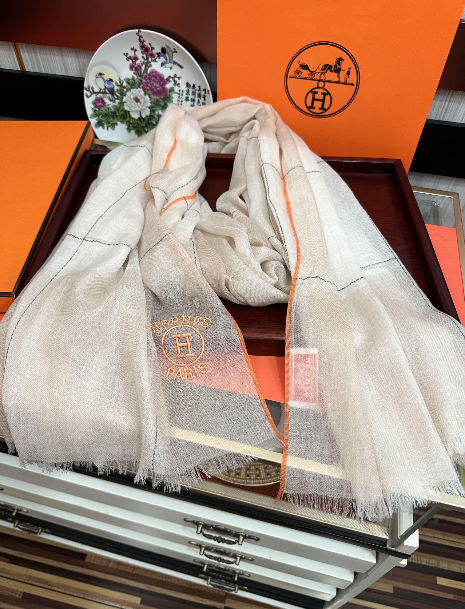 Scarf 90 Cm Beige Mix White Caro Cashmere