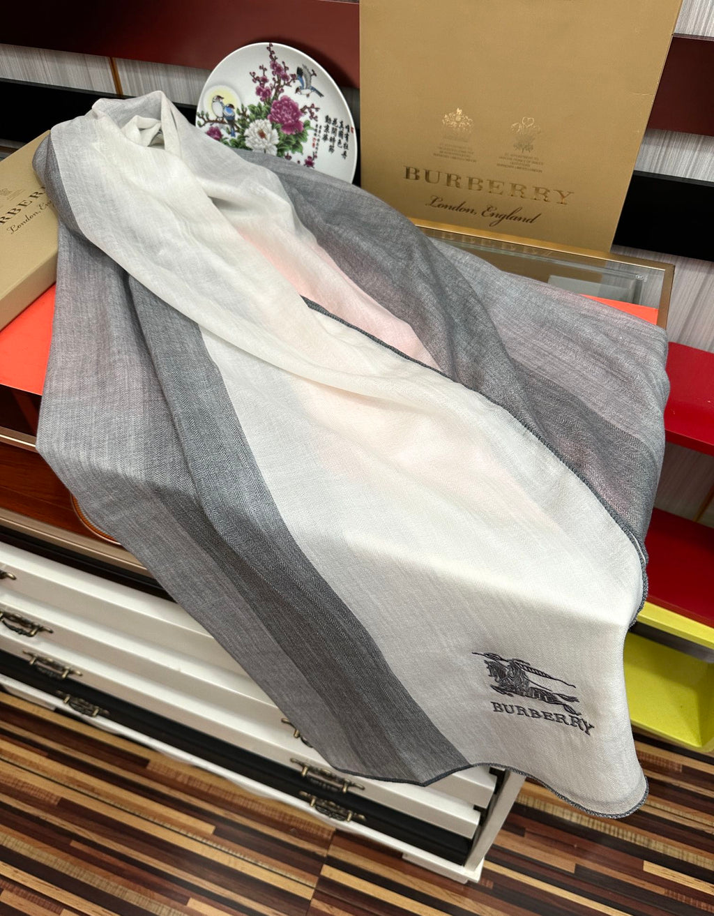 BBR Double-Sided Scarf 200CM Gray White Cashmere 292975