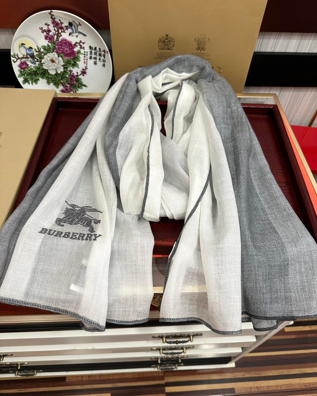 BBR Double-Sided Scarf 200CM Gray White Cashmere 292975