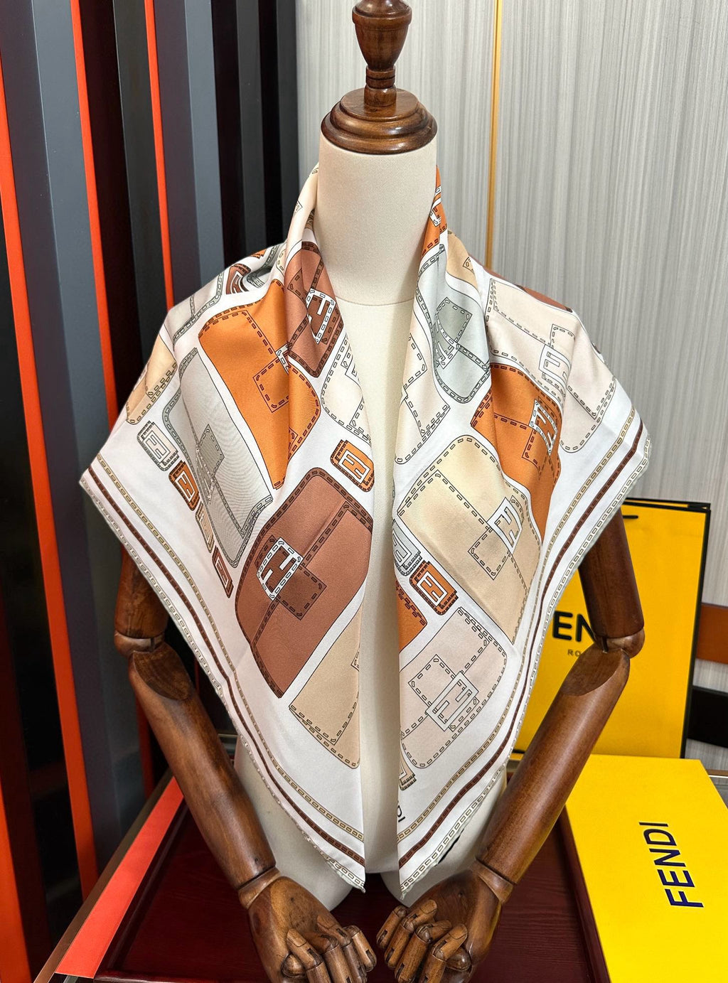 FF 90CM Scarf Beige Brown Mulberry Silk 103061