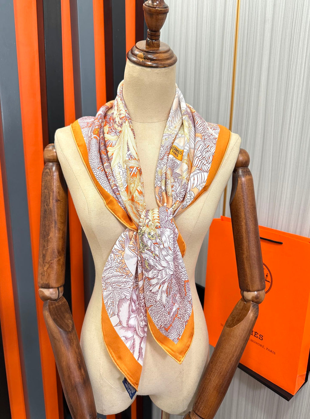 HM 25s Scarf 90cm Orange Light Pink Cashmere Silk 965568