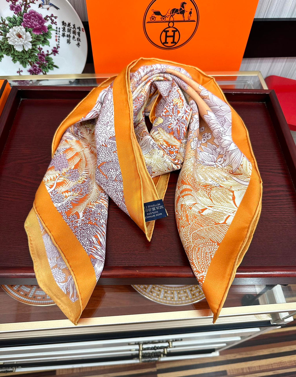 HM 25s Scarf 90cm Orange Light Pink Cashmere Silk 965568