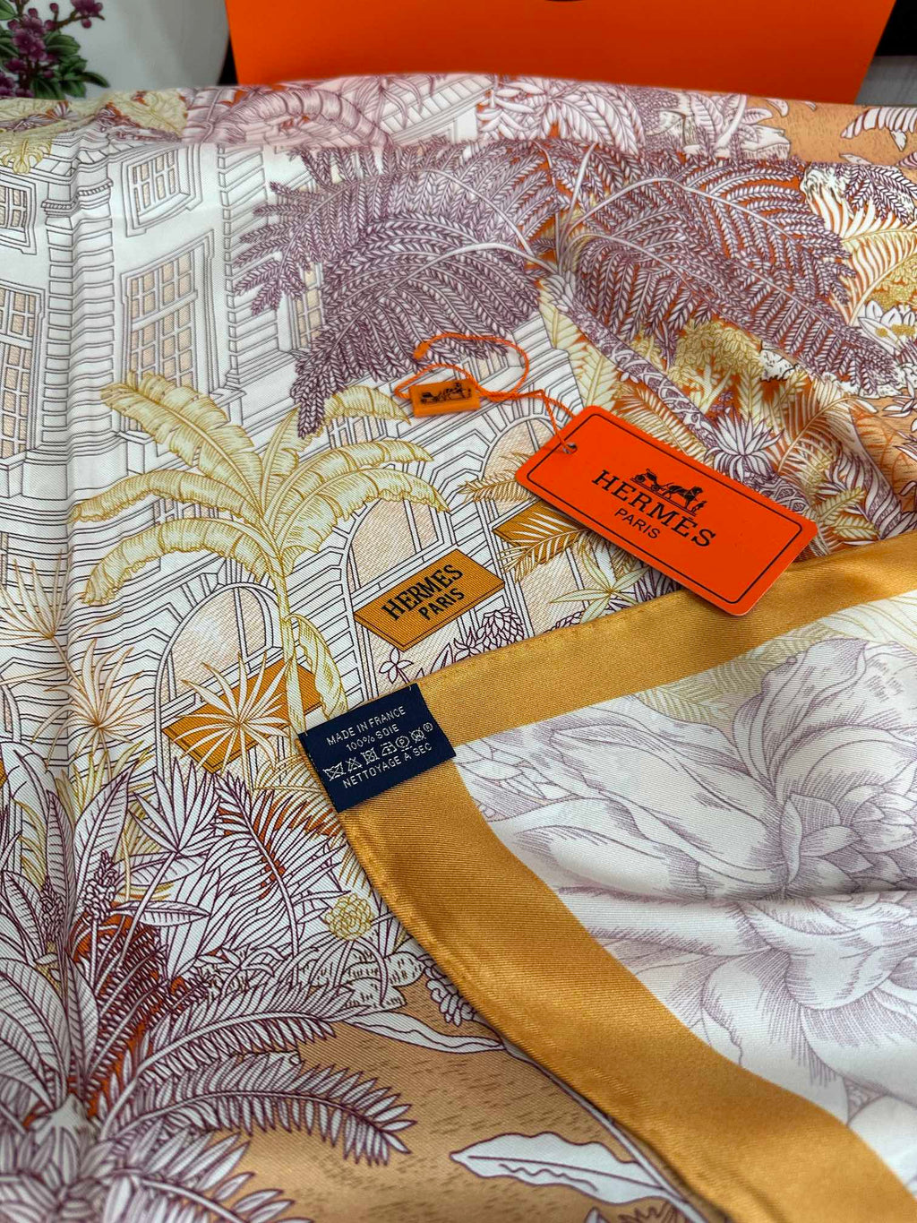 HM 25s Scarf 90cm Orange Light Pink Cashmere Silk 965568