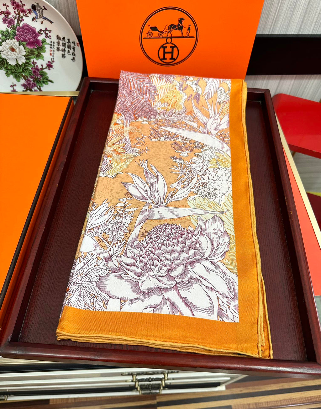 HM 25s Scarf 90cm Orange Light Pink Cashmere Silk 965568