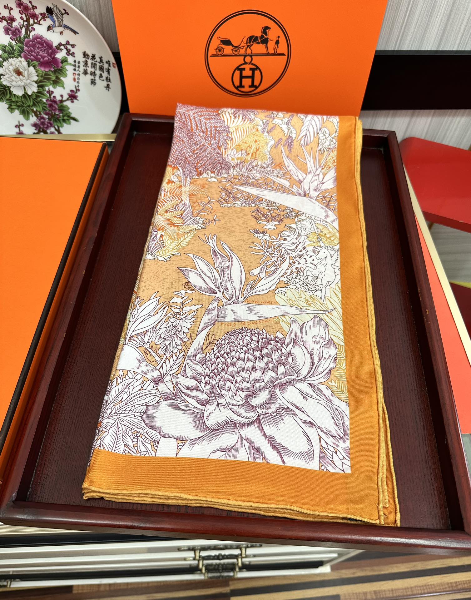 HM 25s Scarf 90cm Orange Light Pink Cashmere Silk 965568