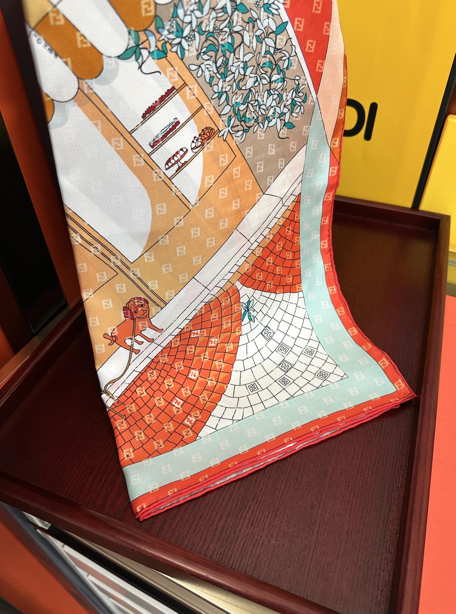 FF 90CM Scarf Orange White Mulberry Silk 103065