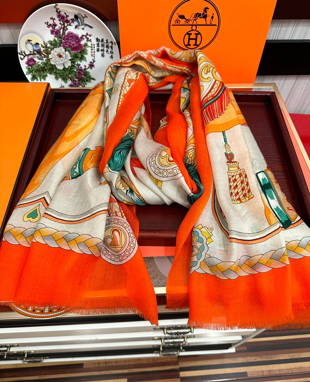 HM 25s Scarf 200cm Orange Beige Cashmere 976424