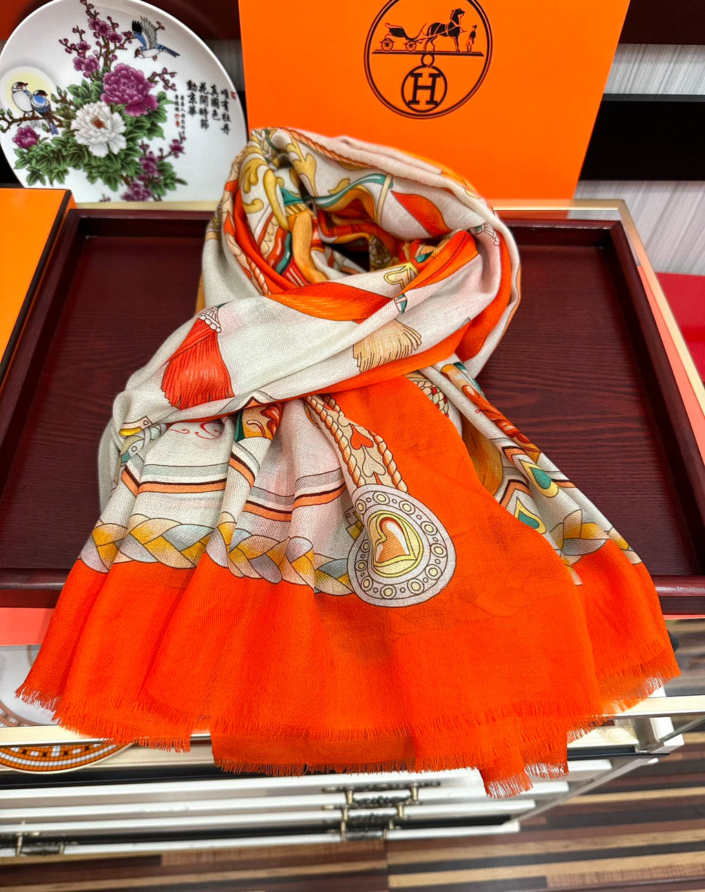 HM 25s Scarf 200cm Orange Beige Cashmere 976424