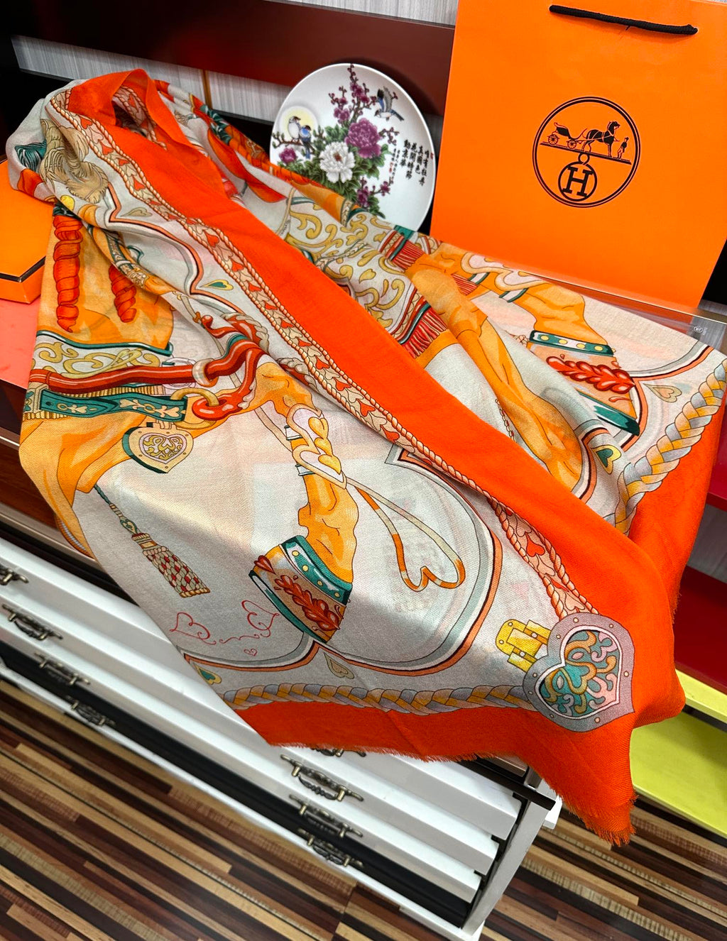 HM 25s Scarf 200cm Orange Beige Cashmere 976424