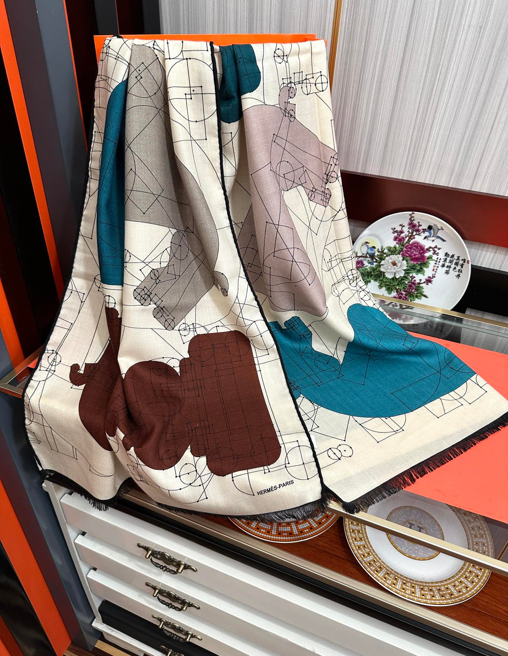 HM 25s Scarf 185 Blue Brown Creams Cashmere 976447