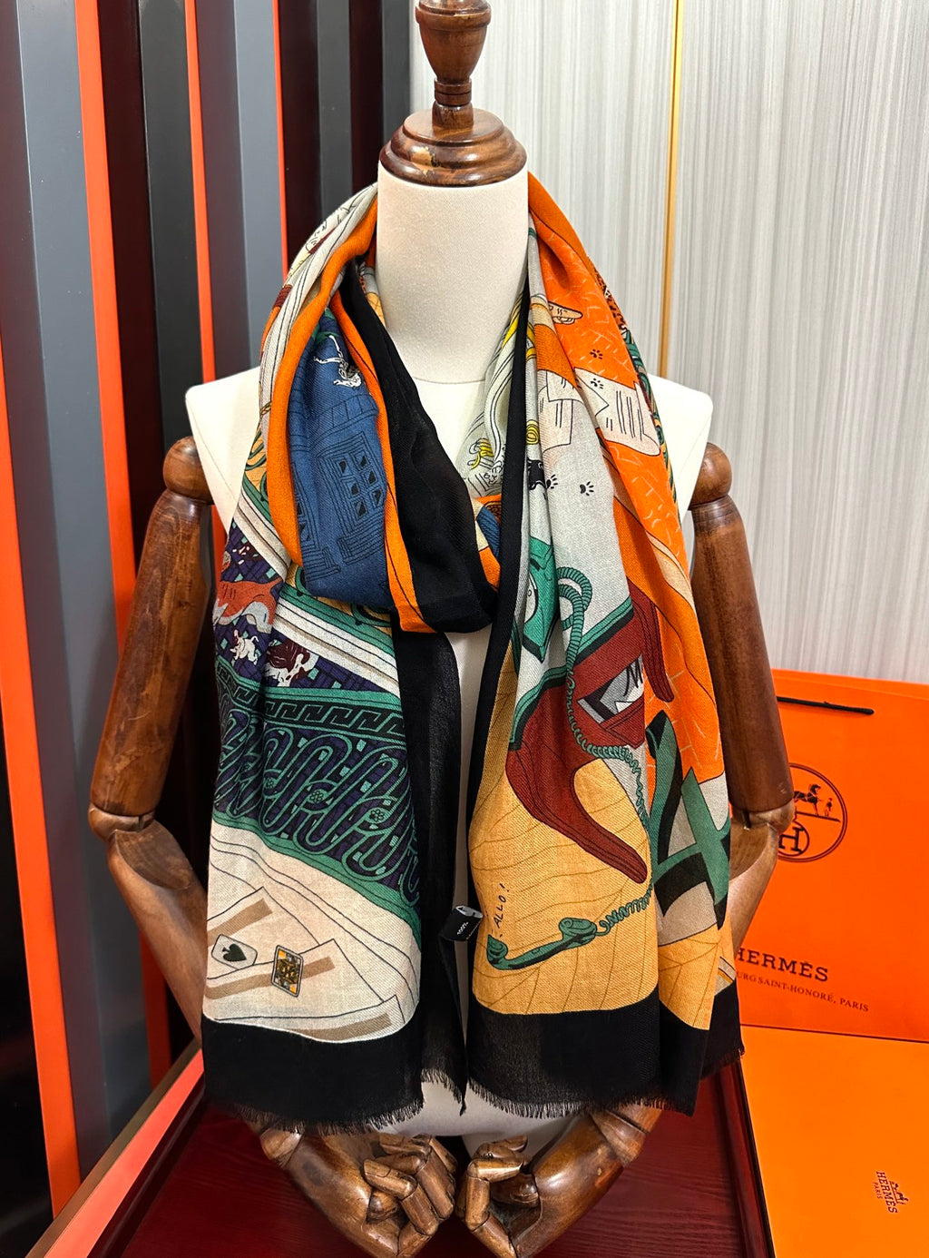 HM Newest Design Scarf 200CM Orange Beige Black Cashmere 976449